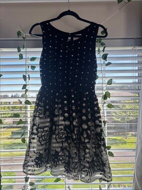 Girls Black and White Floral Polka Dot Party Dress